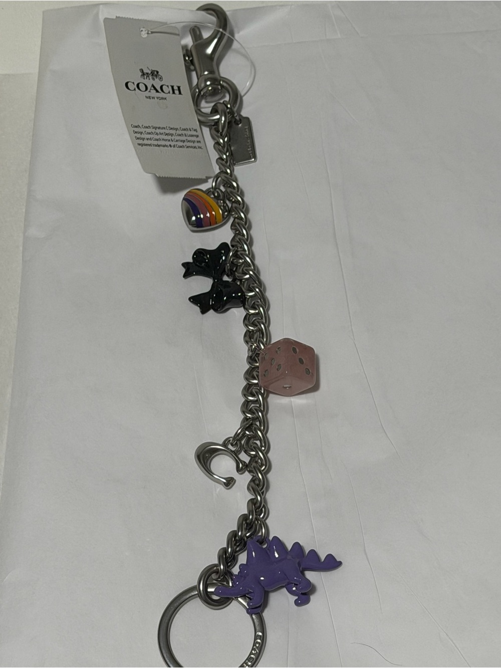 COACH Purple Enamel Dinosaur Charm Bag Charm/Keyring NWT